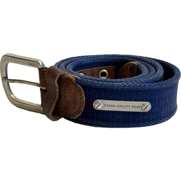 Fossil Utility Gear Belt with Leather Trim Blue Casual Men's 32 - Picture 1 of 15